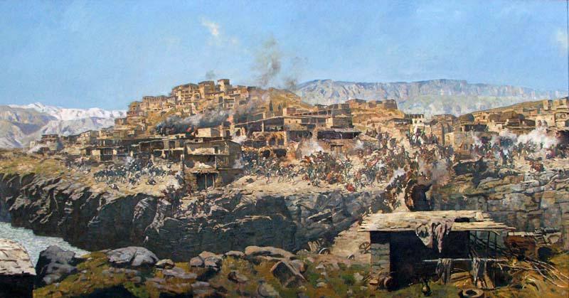 Копия фрагмента панорамы Ф.Рубо "Покорение Кавказа" (Ахульго)