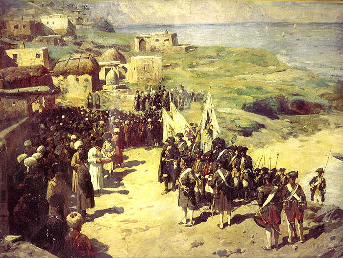 Вступление Петра Великого в Тарки в 1722 г. Художник Ф. Рубо